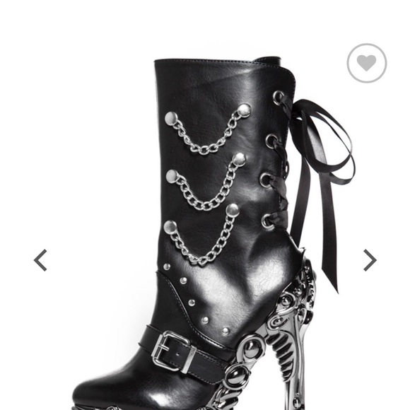 Edgy Black Chain-Detail Women's Combat Boots - Picture 3 of 7